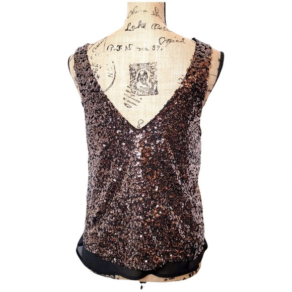 ONE LOVE CLOTHING Women's Regular Bronze Sequin Chiffon Dressy Tank Size Small - Picture 3 of 14